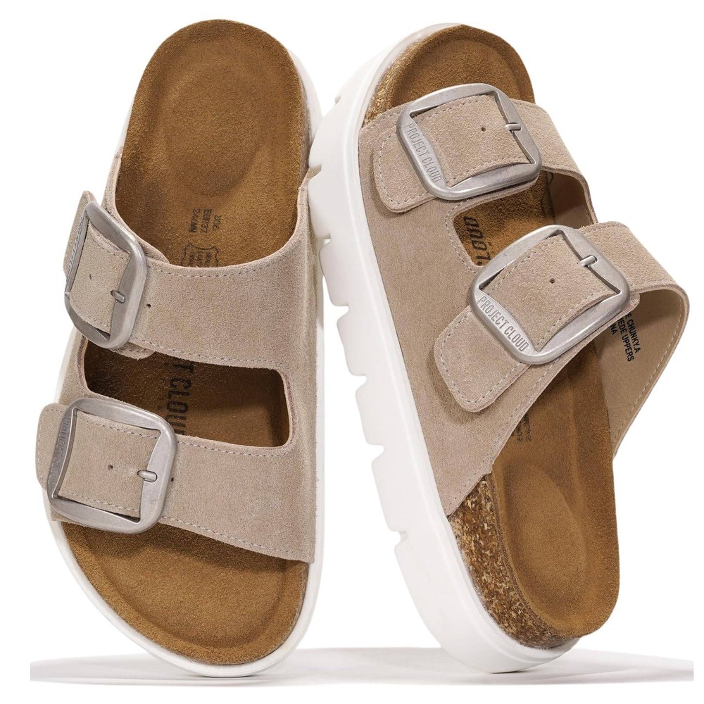 Papillio Arizona Platform Sandals Women 40 Tan Suede Chunky Lug Sole Buckle